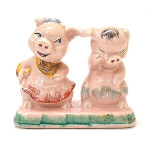 Vintage Farm Pig Salt Pepper Shaker Couple Connected Man Woman Country C. Miller